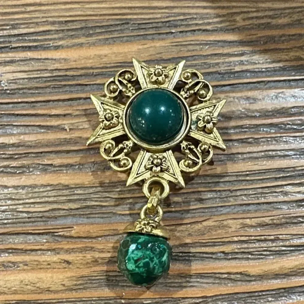 Vintage Gold and Green Starburst Brooch